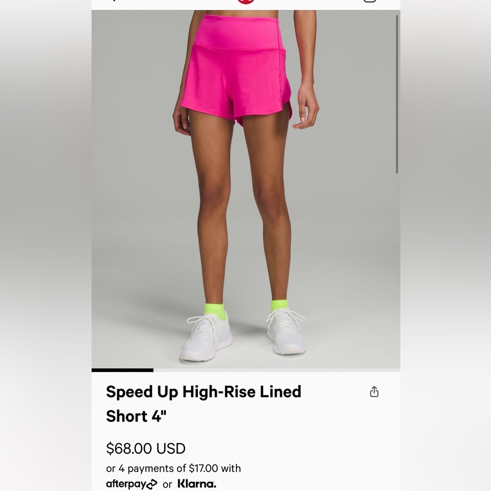 LULULEMON • Speed Up High Waisted 4 in shorts • size 6 sonic pink